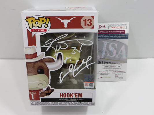 EARL CAMPBELL RICKY WILLIAMS SIGNED BEVO Hook 'Em #13 FUNKO POP BAS JSA COA