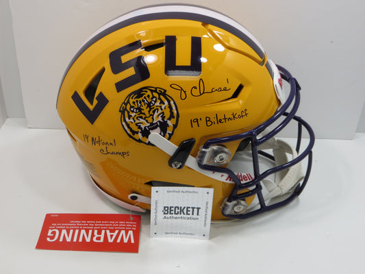 JA'MARR CHASE LSU TIGERS SIGNED RIDDELL SPEED FLEX HELMET w/2INSC Bengals BAS