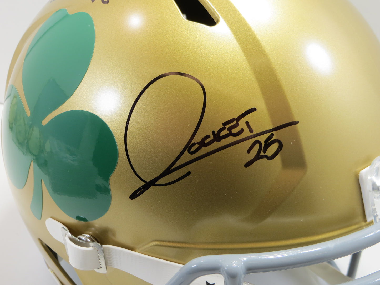 RAGHIB ROCKET ISMAIL SIGNED NOTRE DAME FULL SIZE SHAMROCK HELMET w/2INSC BAS