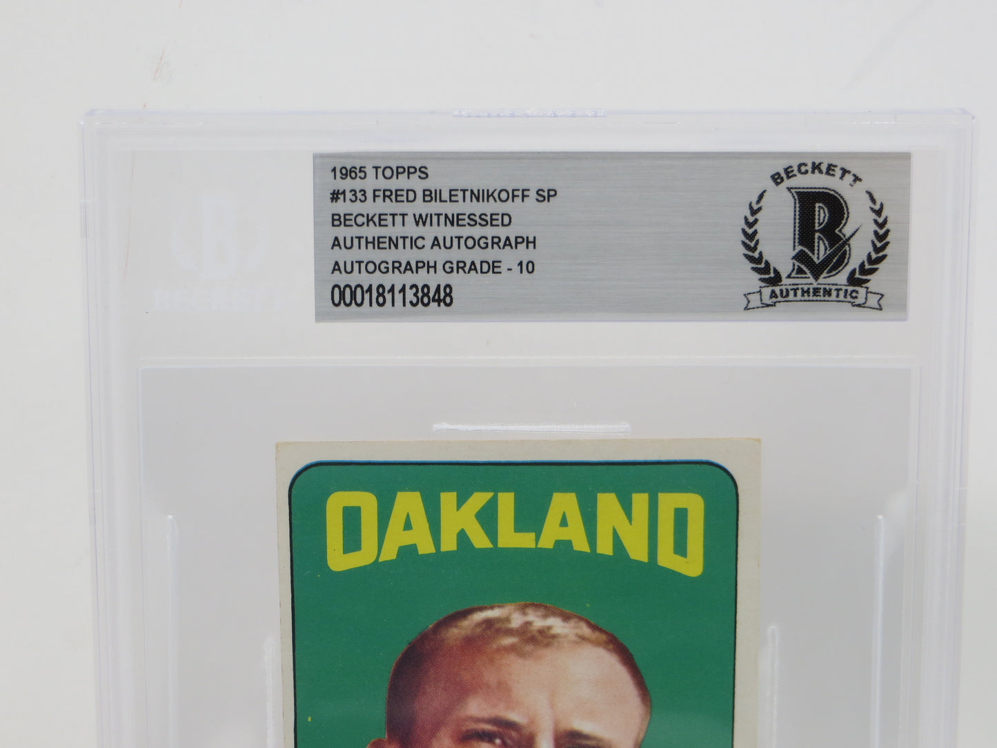 FRED BILETNIKOFF SIGNED 1965 Topps #133 RAIDERS BGS BAS SLAB w/2 INSC AUTO 10
