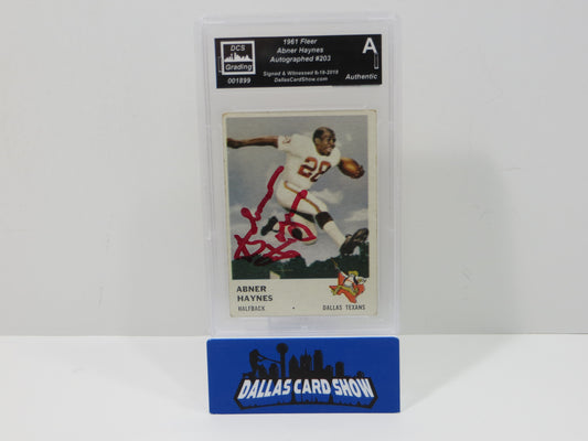 ABNER HAYNES SIGNED 1961 FLEER Football Card #203 DCS Authentic SLAB