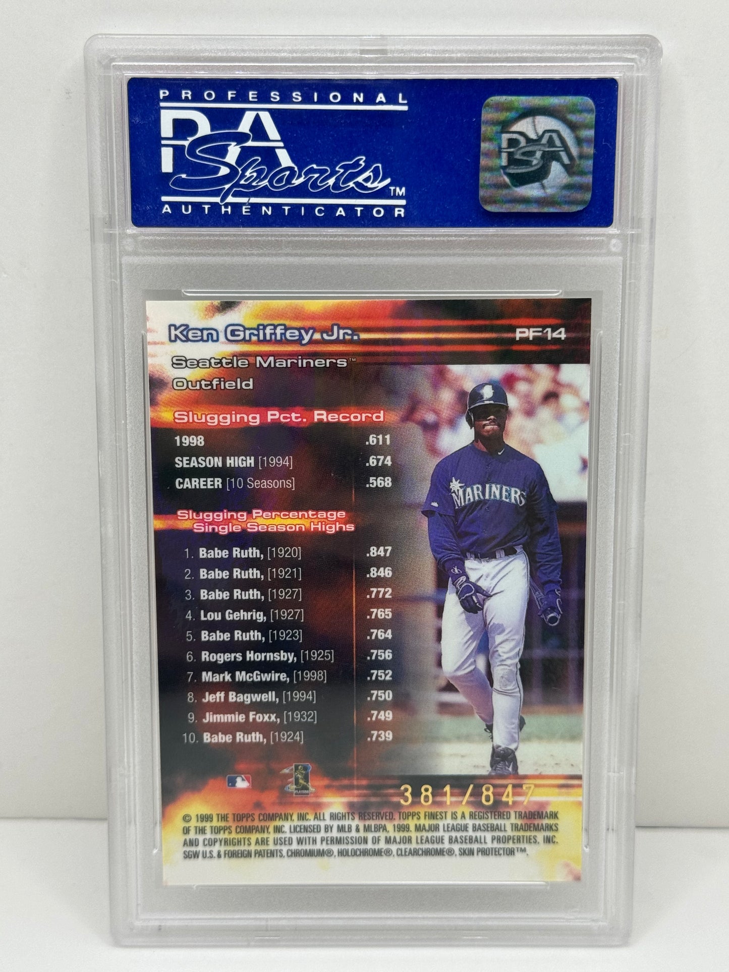 1999 Finest Ken Griffey Jr Prominent Figures #PF14 With Coating PSA 10 Gem Mint