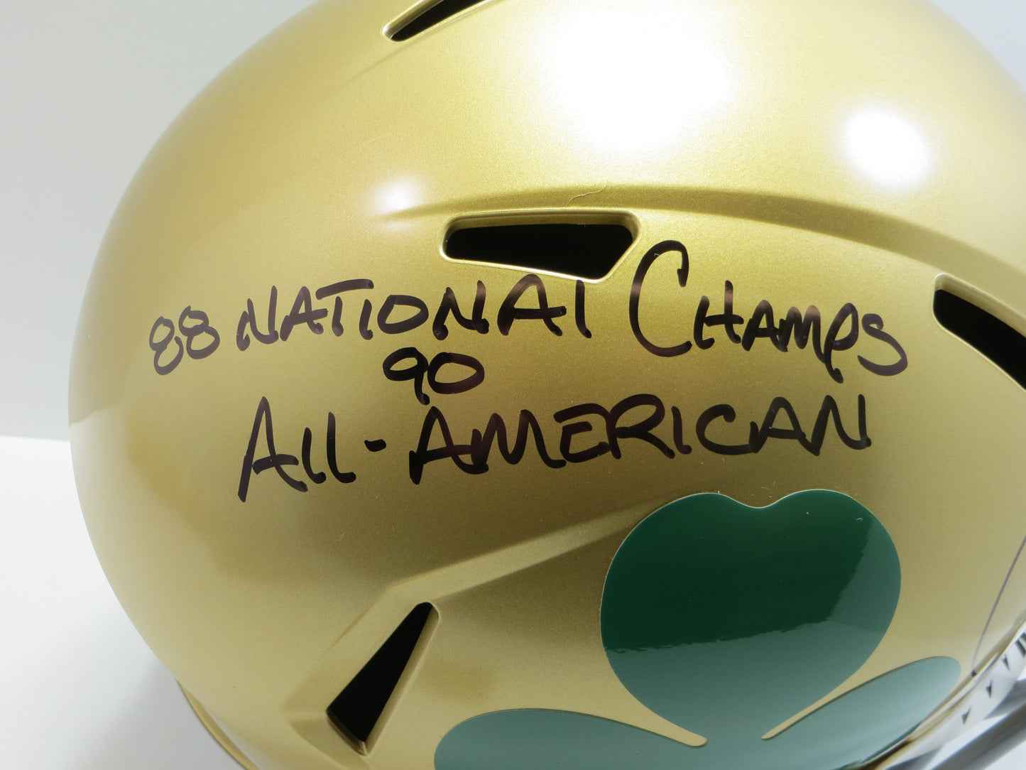 RAGHIB ROCKET ISMAIL SIGNED NOTRE DAME FULL SIZE SHAMROCK HELMET w/2INSC BAS