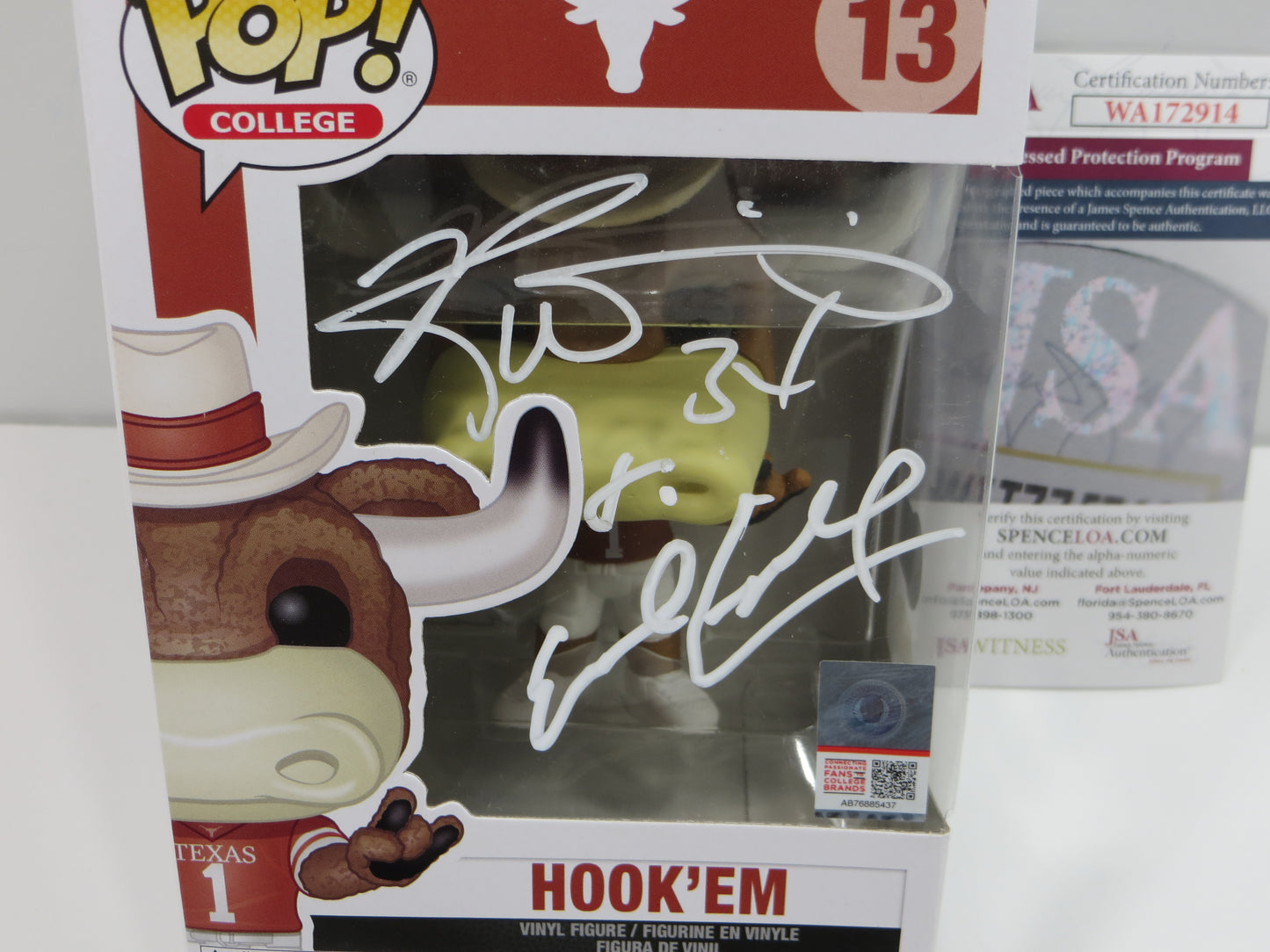 EARL CAMPBELL RICKY WILLIAMS SIGNED BEVO Hook 'Em #13 FUNKO POP BAS JSA COA
