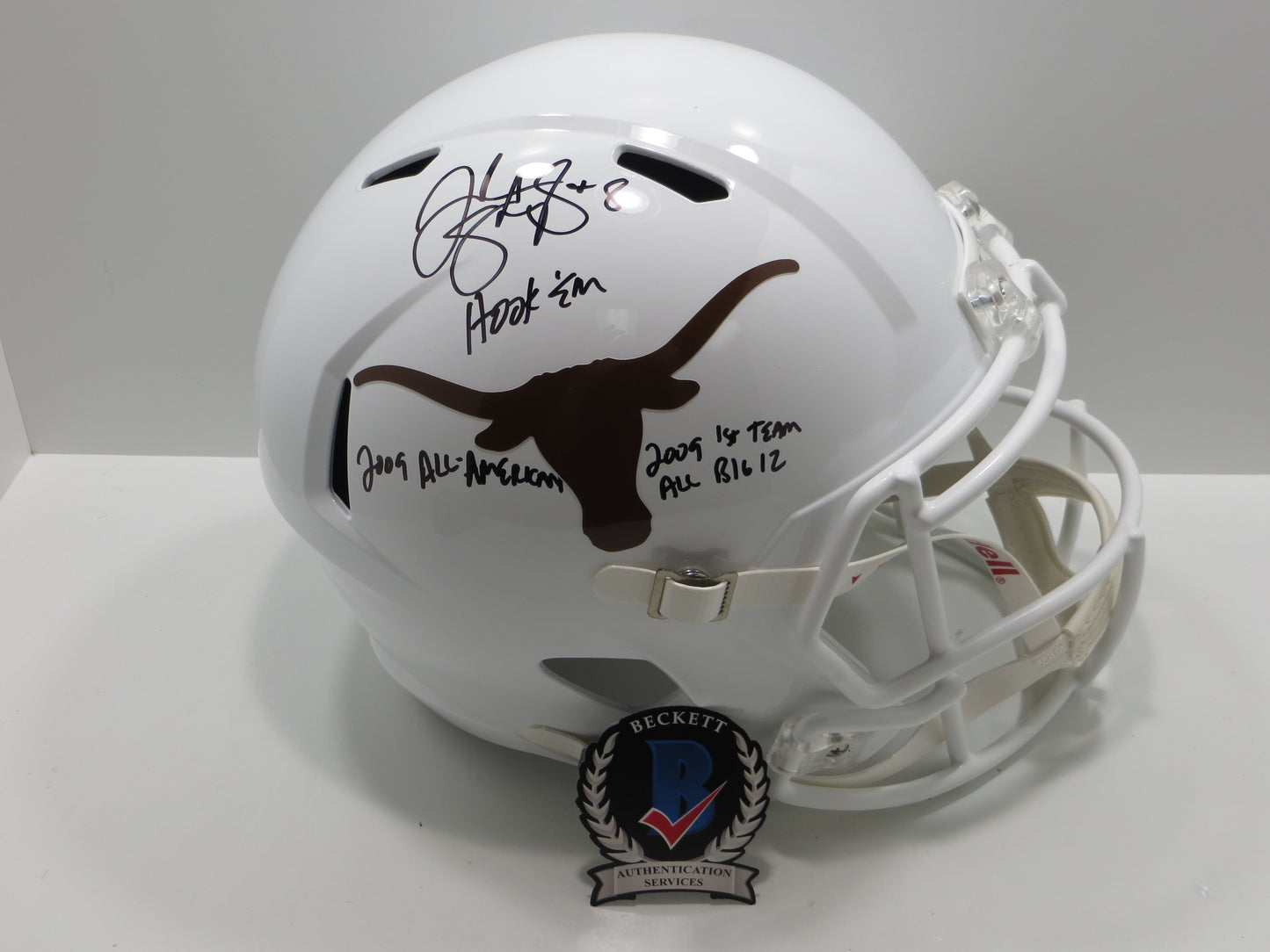 JORDAN SHIPLEY SIGNED TEXAS LONGHORNS Riddell FULL SIZE HELMET w/INSCs BAS