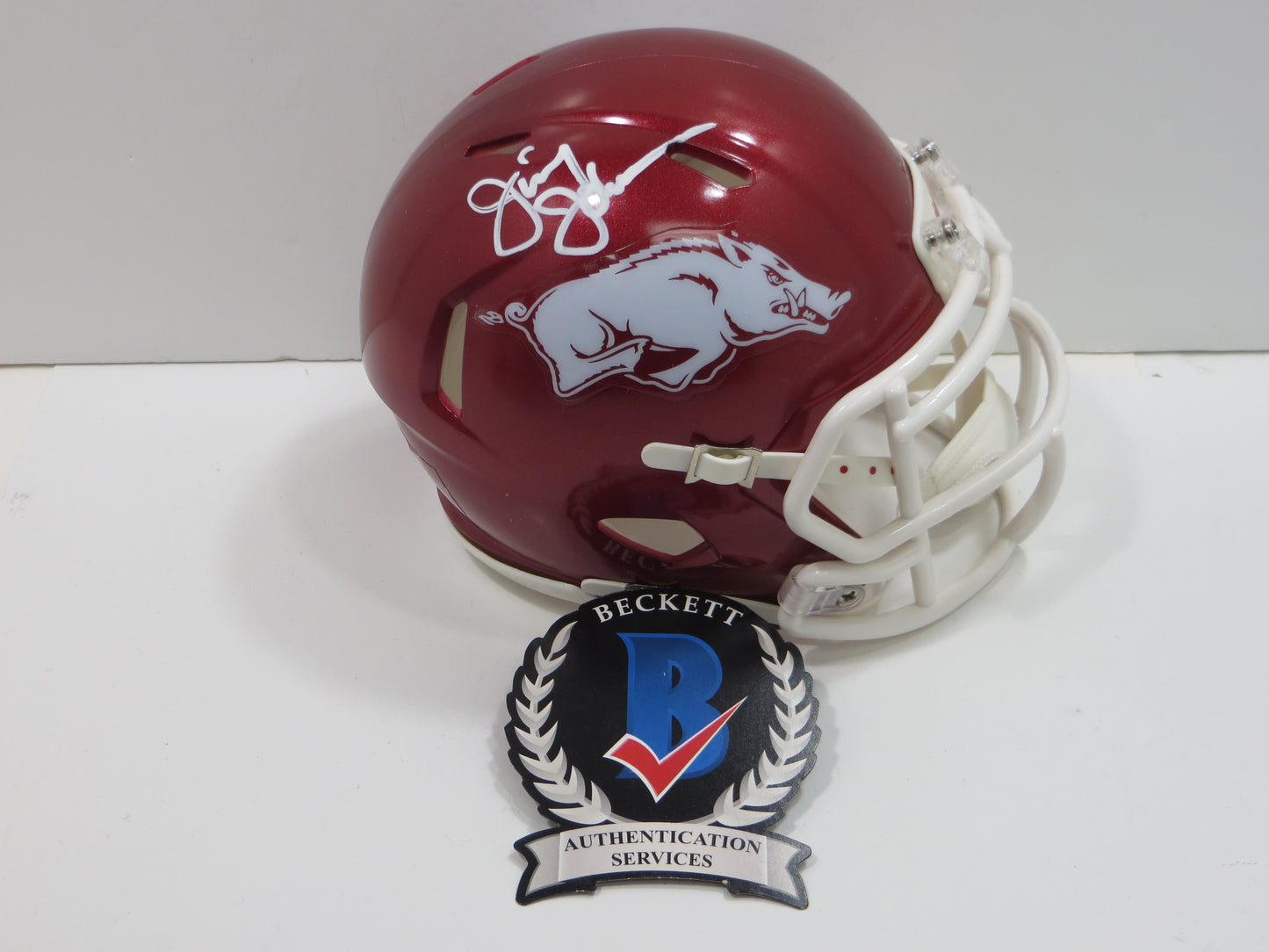 JIMMY JOHNSON SIGNED ARKANSAS RAZORBACKS MINI HELMET Miami Cowboys BAS
