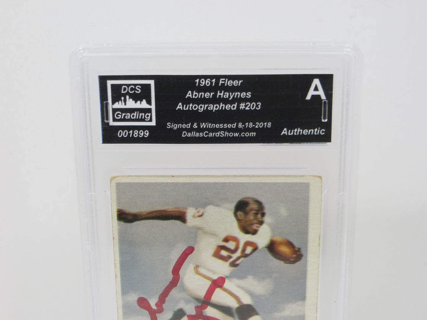 ABNER HAYNES SIGNED 1961 FLEER Football Card #203 DCS Authentic SLAB