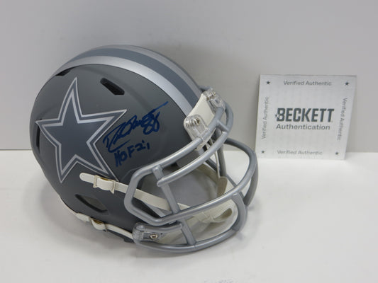 DREW PEARSON DALLAS COWBOYS SIGNED SLATE Mini Helmet w/HOF 21 BAS COA
