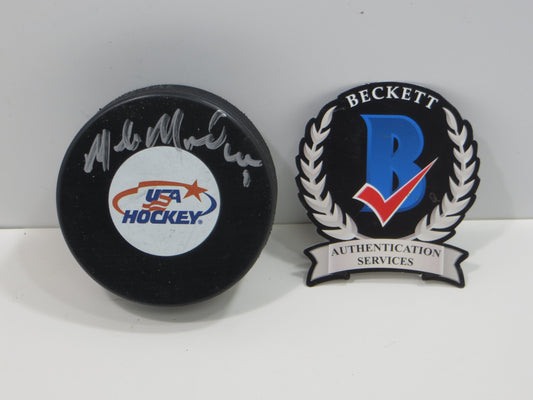 MIKE MODANO TEAM USA SIGNED HOCKEY PUCK Dallas Stars Red Wings North Stars BAS