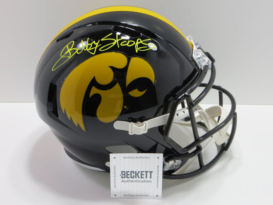 BOB BOBBY STOOPS IOWA HAWKEYES SIGNED FULL SIZE HELMET OU Sooners BAS