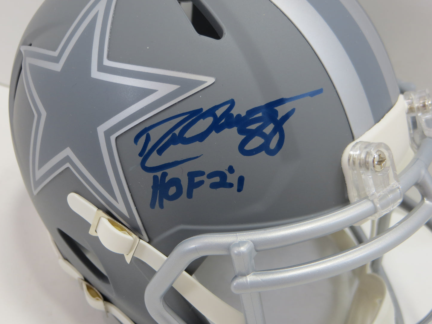 DREW PEARSON DALLAS COWBOYS SIGNED SLATE Mini Helmet w/HOF 21 BAS COA