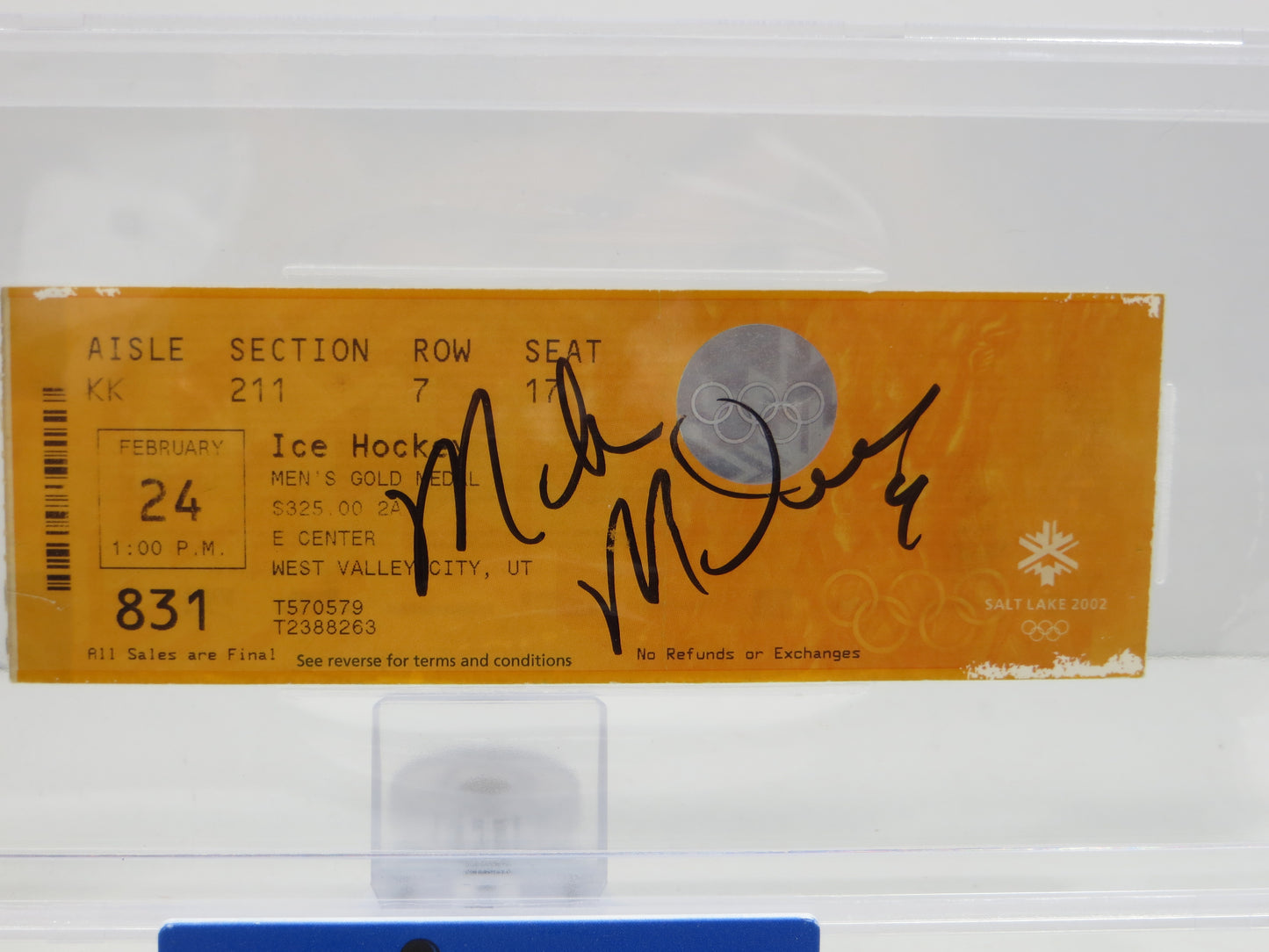 MIKE MODANO SIGNED Salt Lake City 2002 Olympics HOCKEY FINALS TICKET BGS BAS SLAB