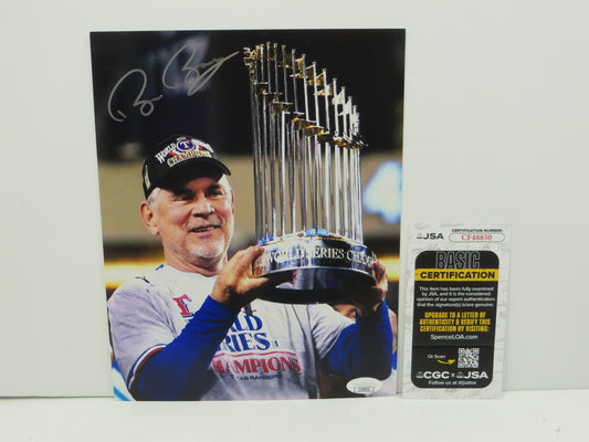 BRUCE BOCHY Texas Rangers SIGNED World Champs 8x10 PHOTO Giants Padres JSA COA
