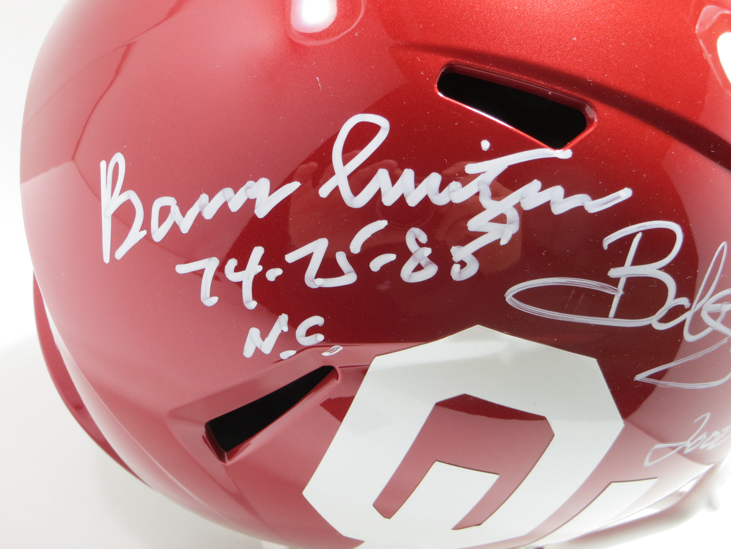 BARRY SWITZER BOB STOOPS SIGNED OKLAHOMA OU SOONERS FULL SIZE HELMET BAS