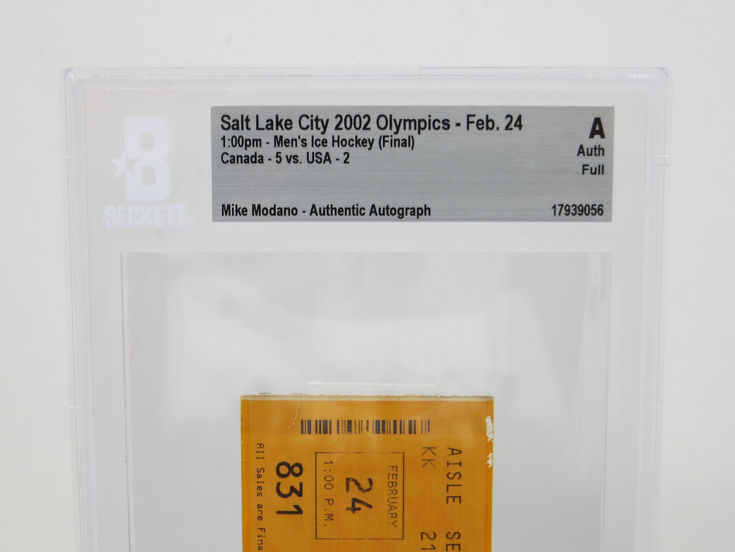 MIKE MODANO SIGNED Salt Lake City 2002 Olympics HOCKEY FINALS TICKET BGS BAS SLAB