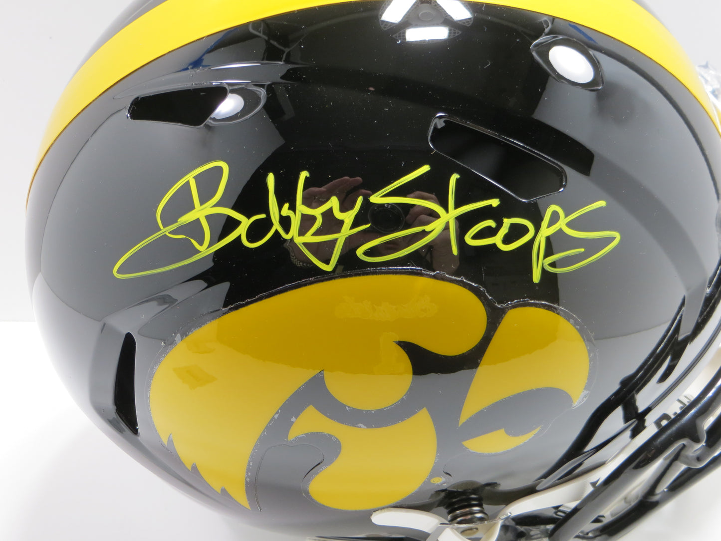 BOB BOBBY STOOPS IOWA HAWKEYES SIGNED FULL SIZE HELMET OU Sooners BAS