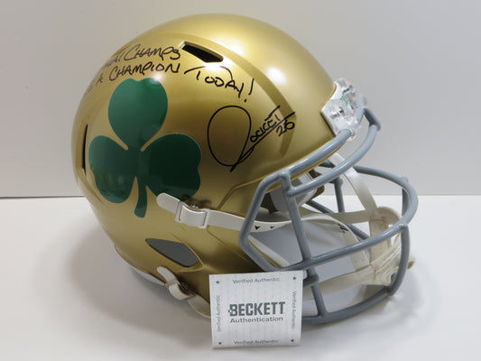 RAGHIB ROCKET ISMAIL SIGNED NOTRE DAME FULL SIZE SHAMROCK HELMET w/2INSC BAS