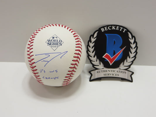 JOSH SMITH TEXAS RANGERS SIGNED OFFICIAL 2023 WORLD SERIES BASEBALL w/INSC BAS
