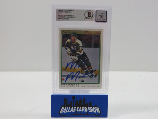 MIKE MODANO SIGNED 1990-91 OPC Premier #74 BAS BGS SLAB AUTO 10 Minn North Stars