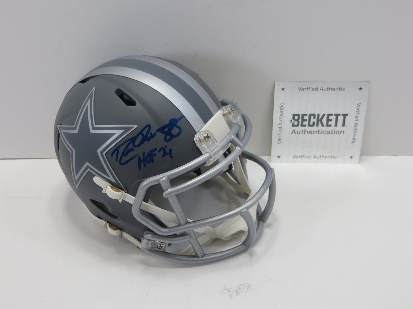 DREW PEARSON DALLAS COWBOYS SIGNED SLATE Mini Helmet w/HOF 21 BAS COA