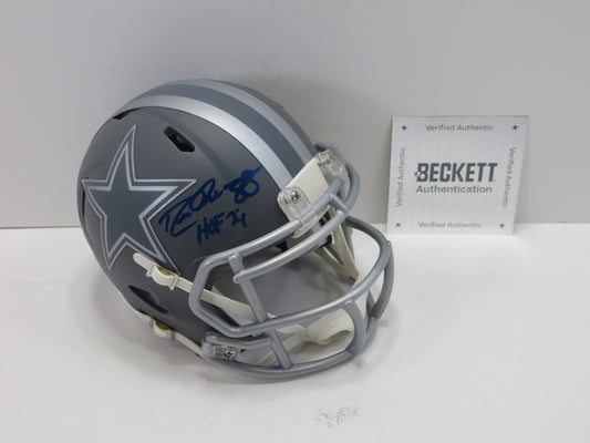 DREW PEARSON DALLAS COWBOYS SIGNED SLATE Mini Helmet w/HOF 21 BAS COA