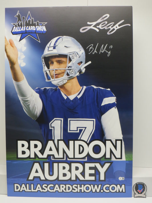 BRANDON AUBREY DALLAS COWBOYS SIGNED 24x36 Dallas Card Show FOAM BOARD BAS