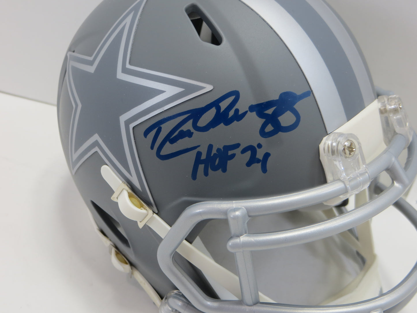 DREW PEARSON DALLAS COWBOYS SIGNED SLATE Mini Helmet w/HOF 21 BAS COA