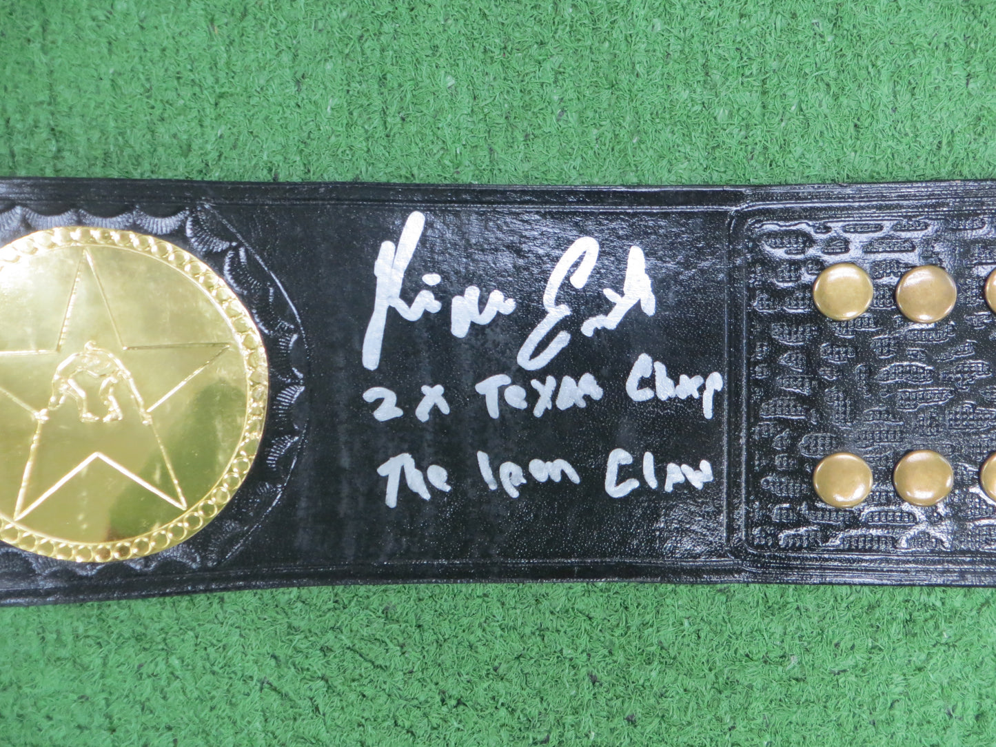 KEVIN VON ERICH SIGNED TEXAS WRESTLING CHAMPION BELT w/INSC Iron Claw BAS