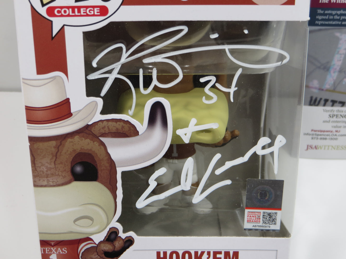 EARL CAMPBELL RICKY WILLIAMS SIGNED BEVO Hook 'Em #13 FUNKO POP BAS JSA COA