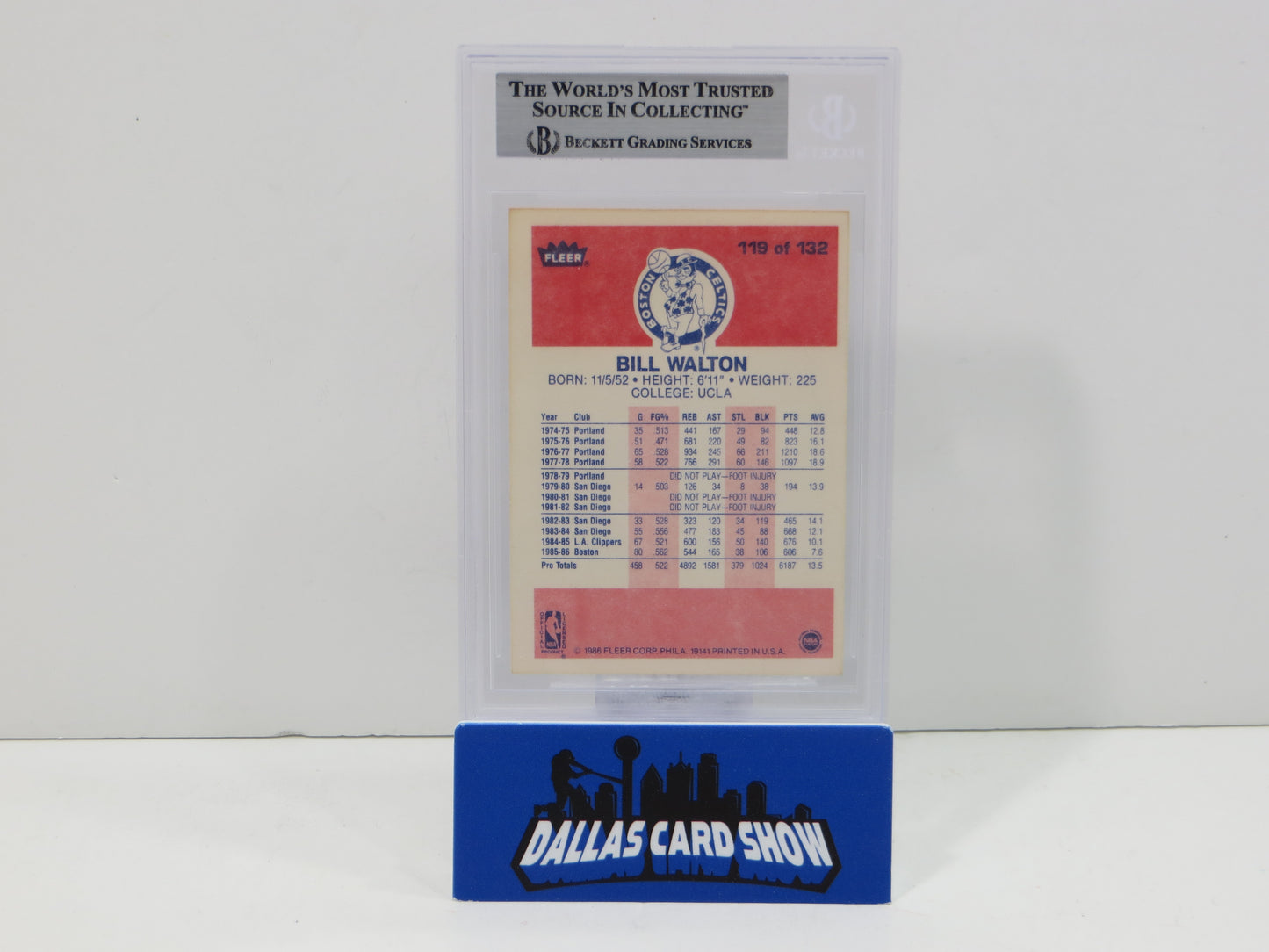 BILL WALTON SIGNED 1986-87 Fleer #119 Boston Celtics BGS BAS SLAB
