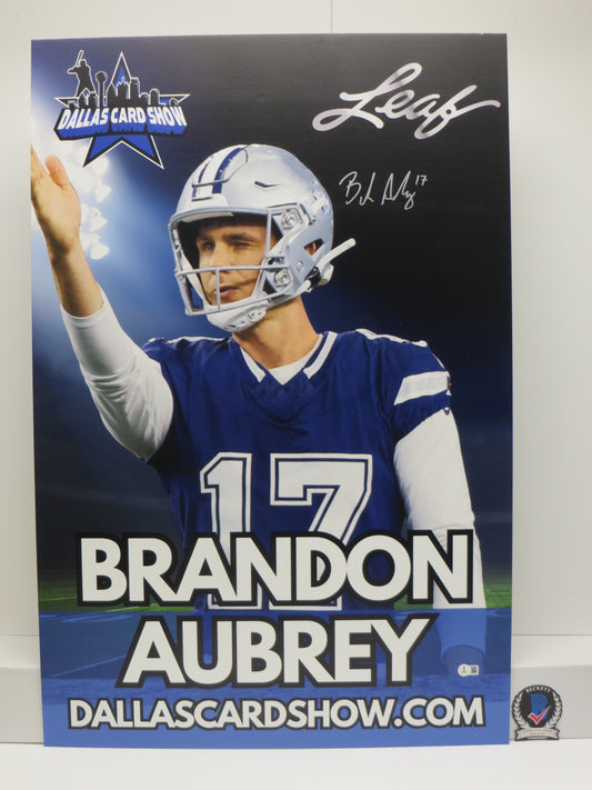 BRANDON AUBREY DALLAS COWBOYS SIGNED 24x36 Dallas Card Show FOAM BOARD BAS