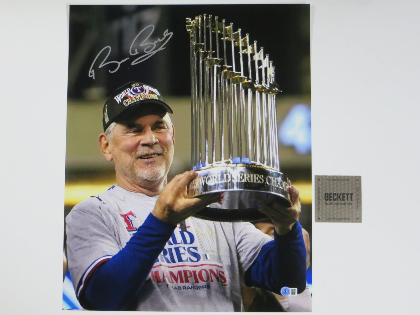 BRUCE BOCHY Texas Rangers SIGNED World Champs 16x20 PHOTO Giants Padres BAS COA