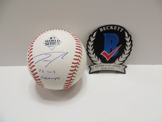 JOSH SMITH TEXAS RANGERS SIGNED OFFICIAL 2023 WORLD SERIES BASEBALL w/INSC BAS