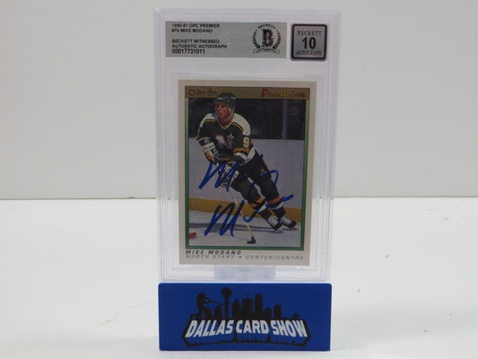 MIKE MODANO SIGNED 1990-91 OPC Premier #74 BAS BGS SLAB AUTO 10 Minn North Stars