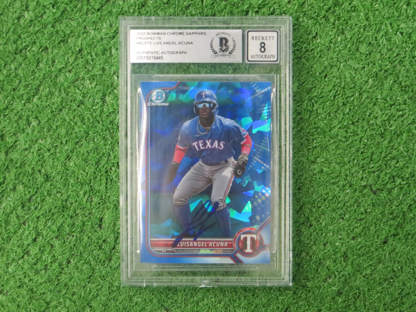 LUIS ANGEL ACUNA SIGNED 22 Bowman Chrome Sapphire Prospect BAS SLAB