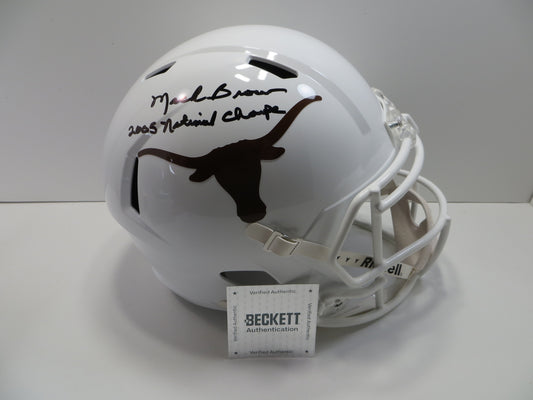MACK BROWN SIGNED TEXAS LONGHORNS RIDDELL FULL SIZE HELMET w/2005Champs BAS