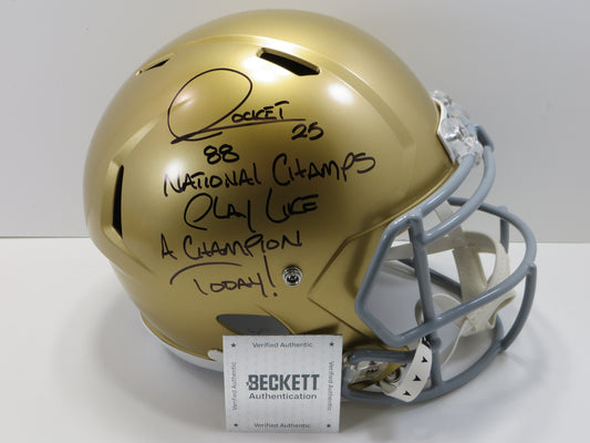 RAGHIB ROCKET ISMAIL SIGNED NOTRE DAME FULL SIZE HELMET w/2INSC BAS COA
