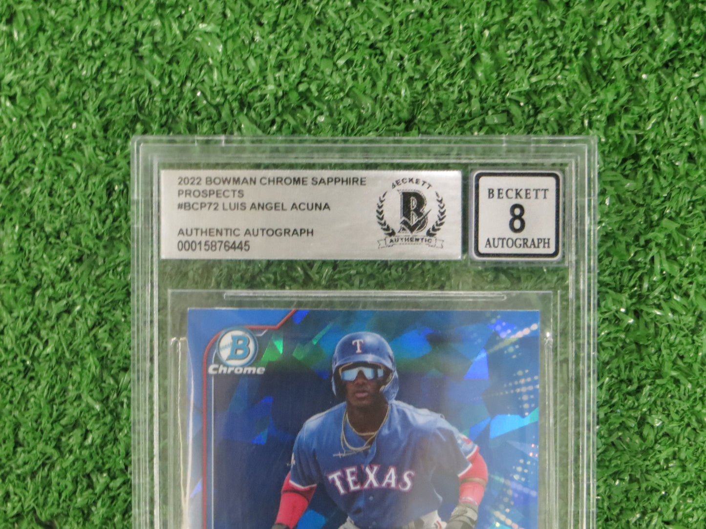 LUIS ANGEL ACUNA SIGNED 22 Bowman Chrome Sapphire Prospect BAS SLAB