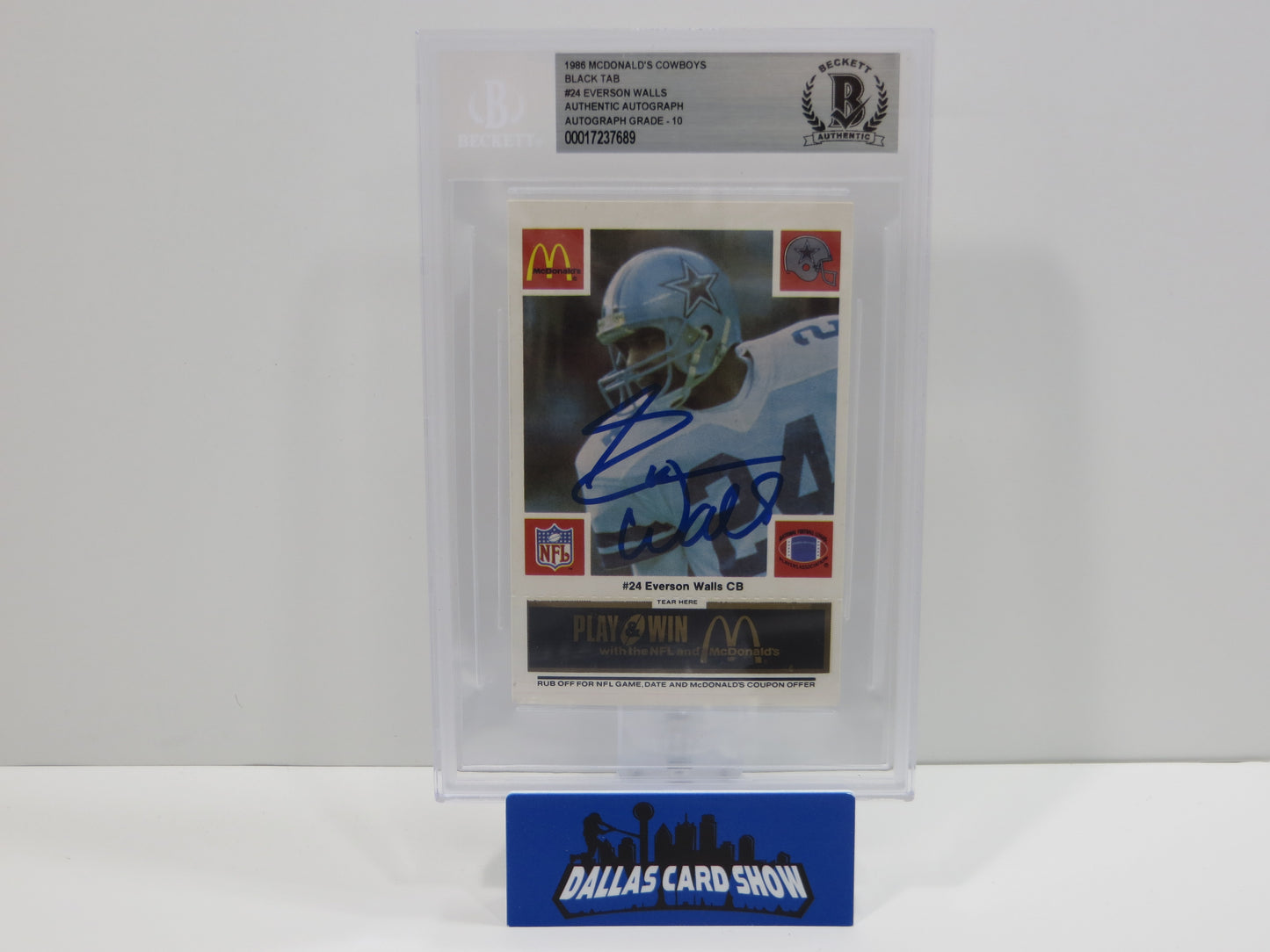 EVERSON WALLS SIGNED 1986 McDONALDs DALLAS COWBOYS BGS BAS SLAB AUTO 10