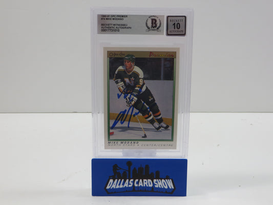 MIKE MODANO SIGNED 1990-91 OPC Premier #74 BAS BGS SLAB AUTO 10 Minn North Stars