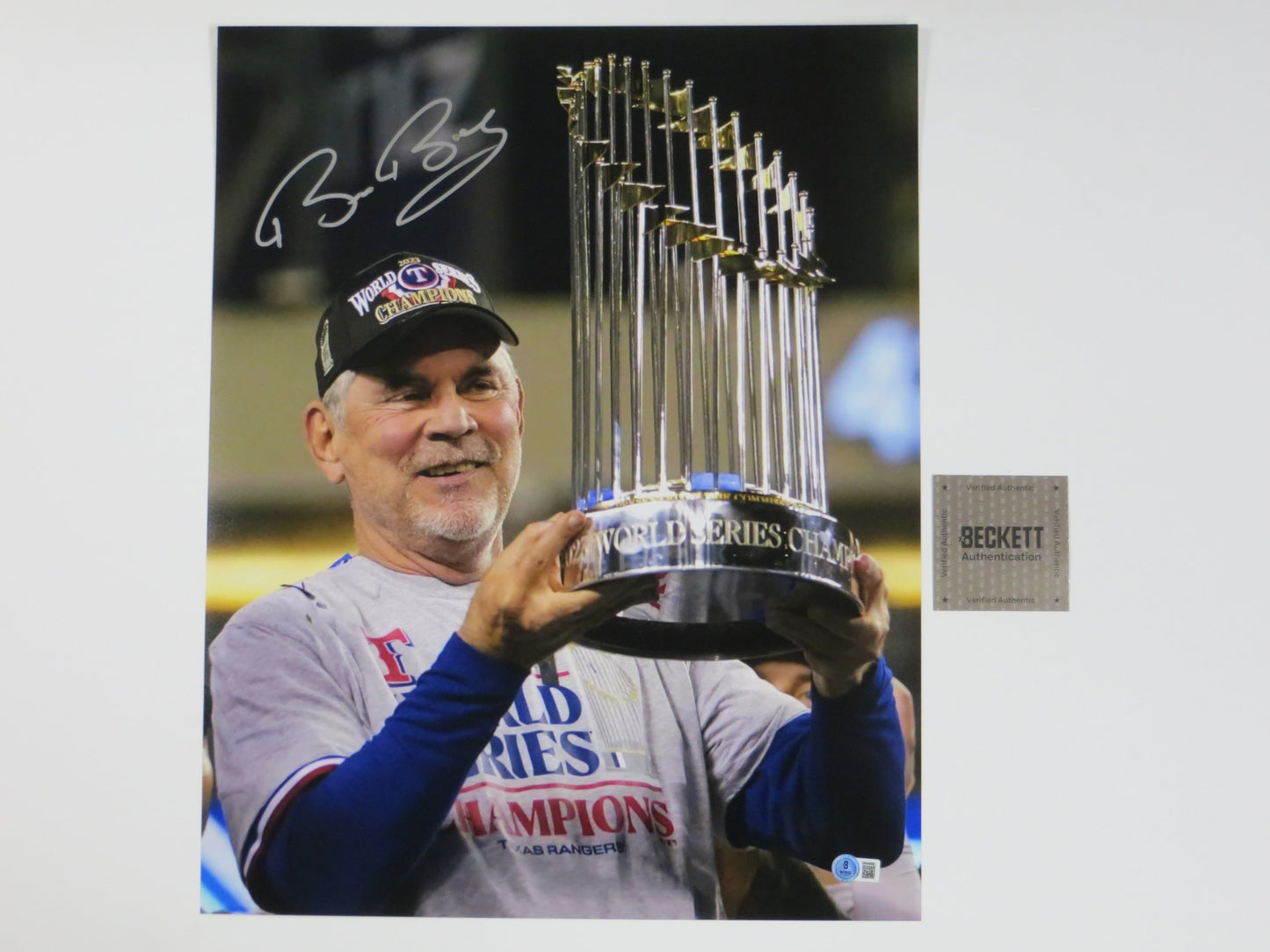 BRUCE BOCHY Texas Rangers SIGNED World Champs 16x20 PHOTO Giants Padres BAS COA