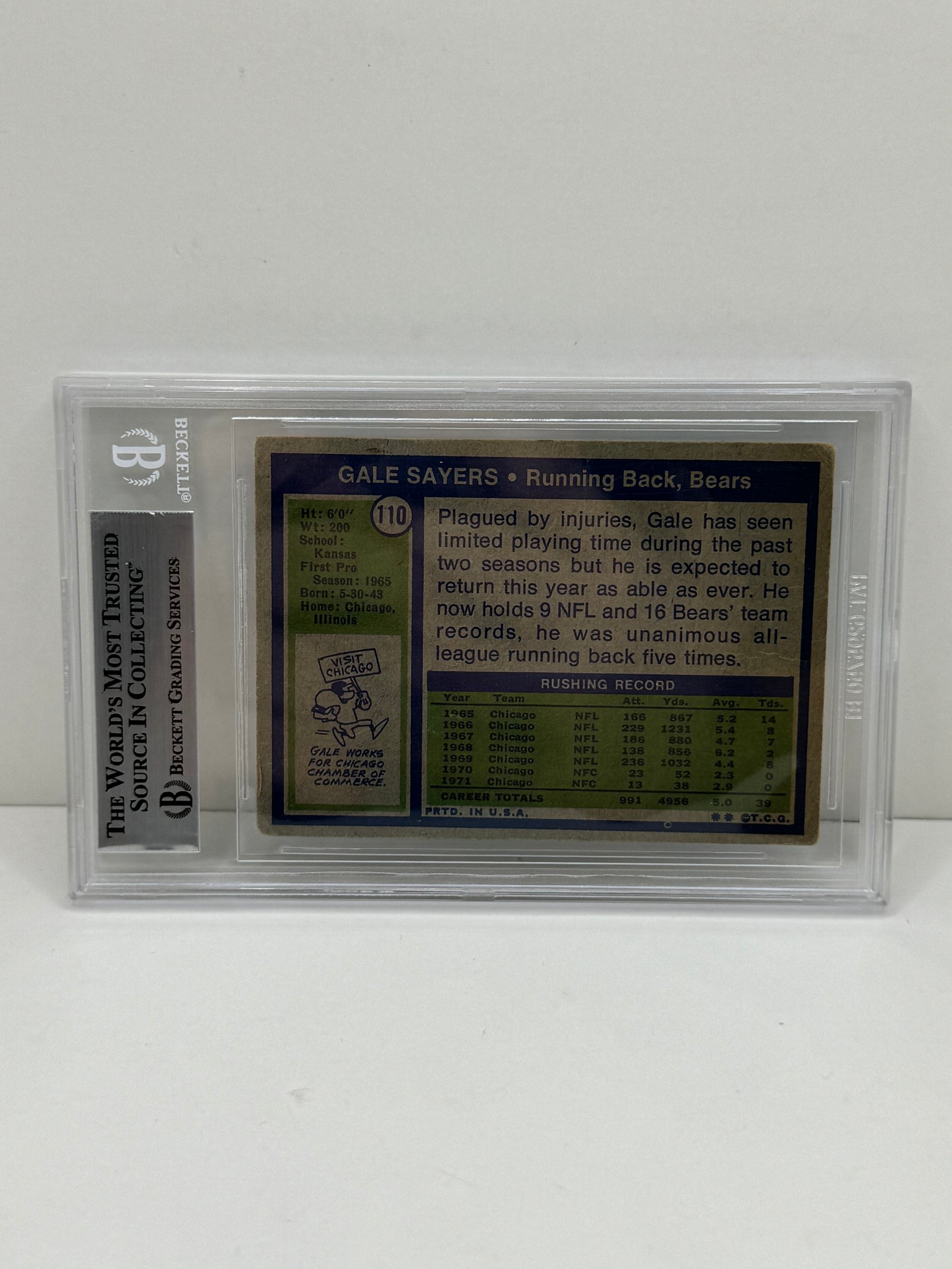 1972 Topps Gale Sayers #110 On Card Auto Beckett Authentic