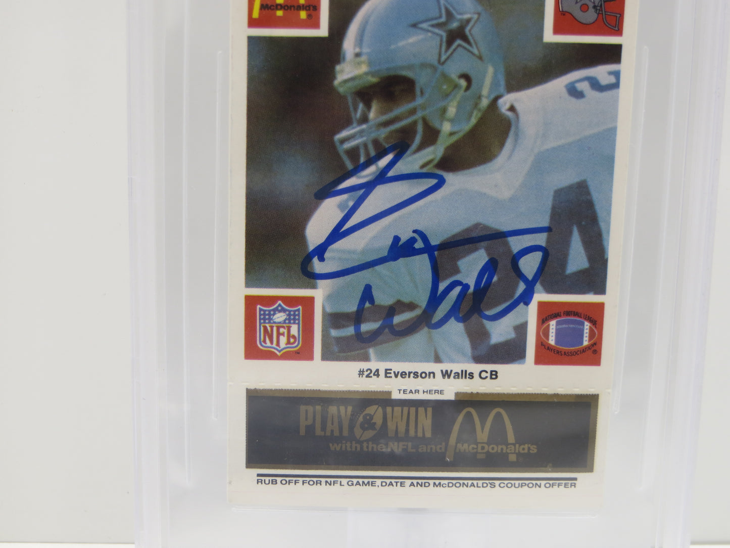 EVERSON WALLS SIGNED 1986 McDONALDs DALLAS COWBOYS BGS BAS SLAB AUTO 10