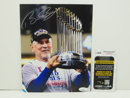 BRUCE BOCHY Texas Rangers SIGNED World Champs 8x10 PHOTO Giants Padres JSA COA