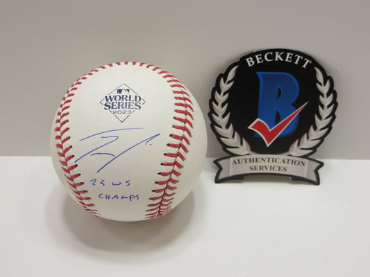 JOSH SMITH TEXAS RANGERS SIGNED OFFICIAL 2023 WORLD SERIES BASEBALL w/INSC BAS
