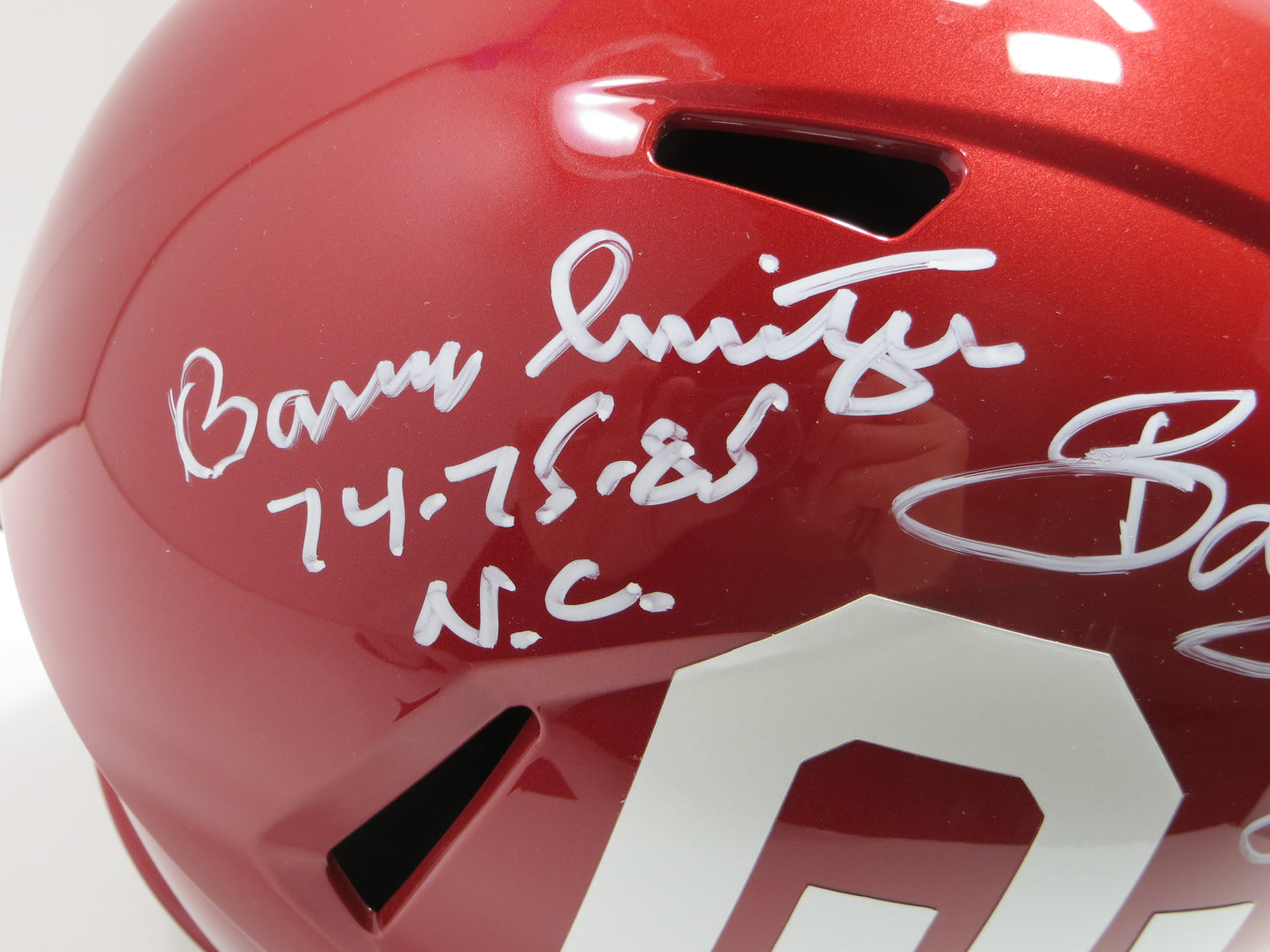 BARRY SWITZER BOB STOOPS SIGNED OKLAHOMA OU SOONERS FULL SIZE HELMET BAS