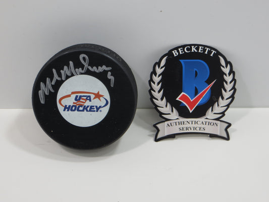 MIKE MODANO TEAM USA SIGNED HOCKEY PUCK Dallas Stars Red Wings North Stars BAS