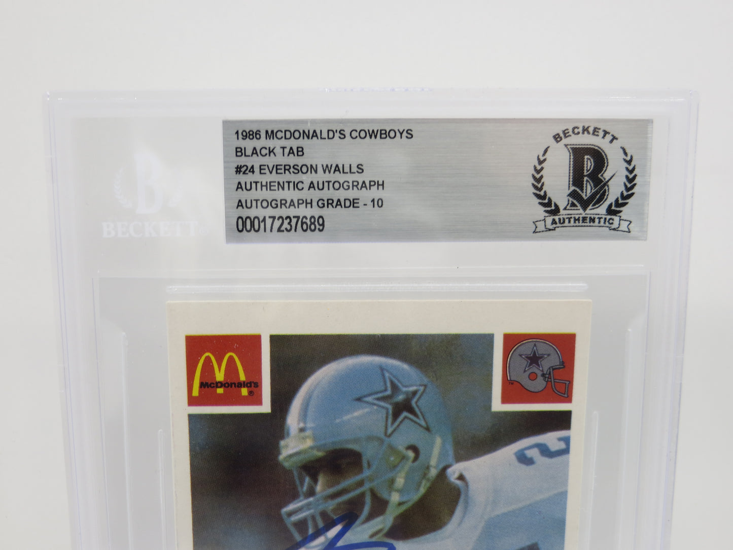 EVERSON WALLS SIGNED 1986 McDONALDs DALLAS COWBOYS BGS BAS SLAB AUTO 10