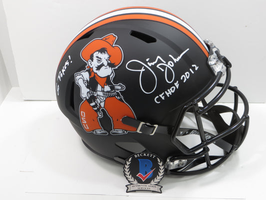 JIMMY JOHNSON SIGNED OK STATE COWBOYS SPEED HELMET w/INSCs Dallas Cowboys BAS
