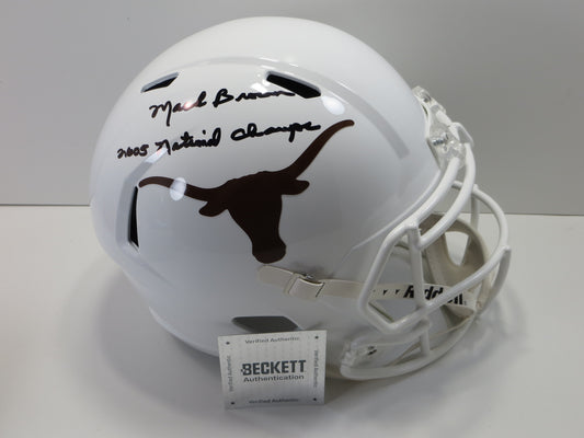 MACK BROWN SIGNED TEXAS LONGHORNS RIDDELL FULL SIZE HELMET w/2005Champs BAS